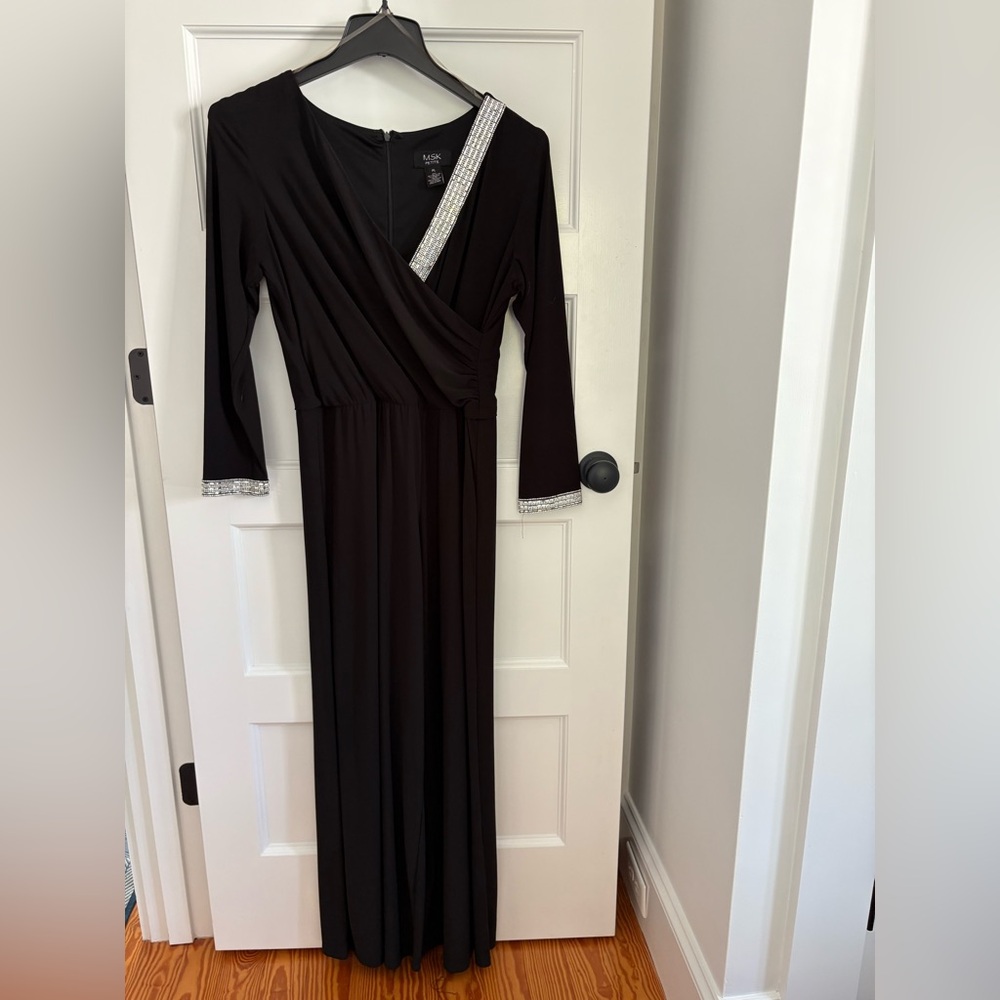 MSK Black jumpsuit with Rinstones Zipper closure Size PL